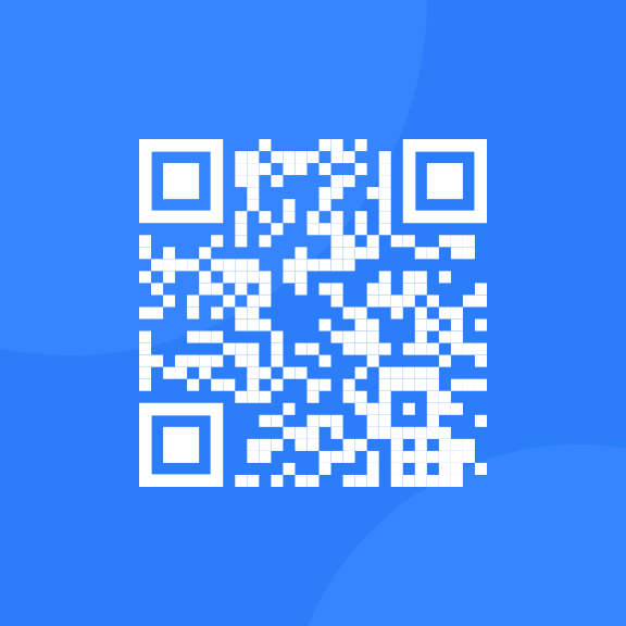 A QR code with a blue background.